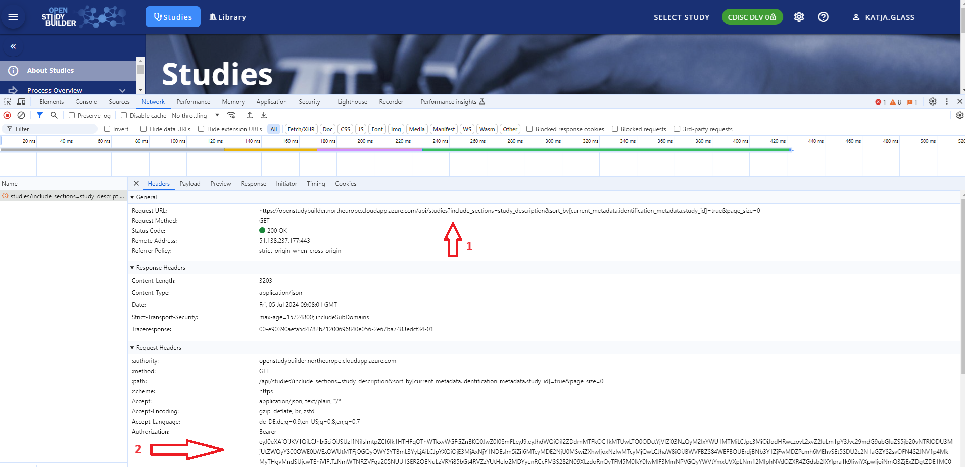 Obtaining the Bearer Token from the OpenStudyBuilder Application