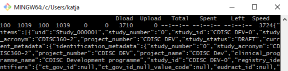 Screenshot of Git Bash in Windows executing CURL command