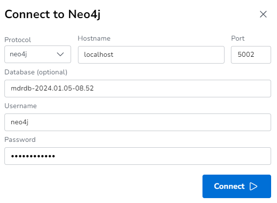 Screenshot for connecting to local database