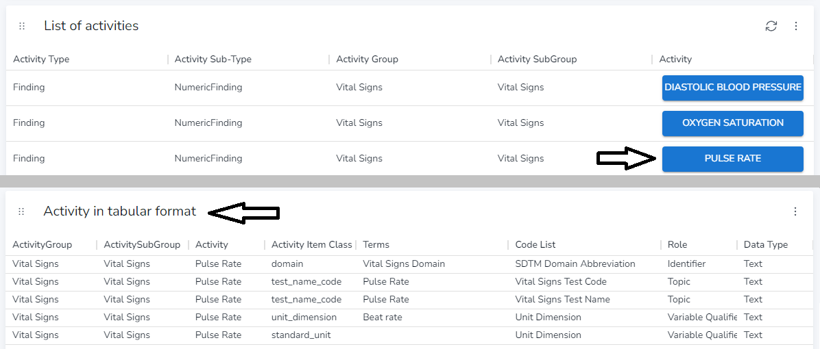 Screenshot for selecting an activity
