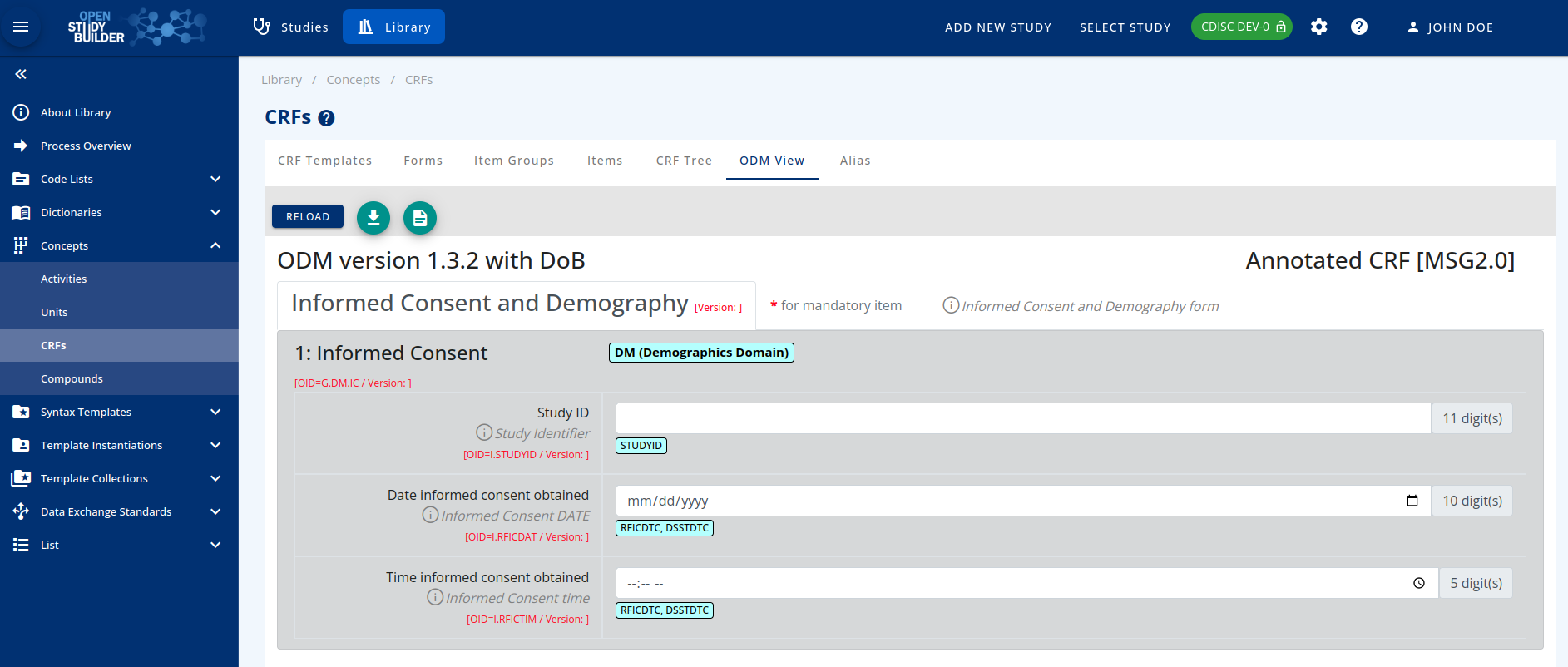 CRF with SDTM Annotations