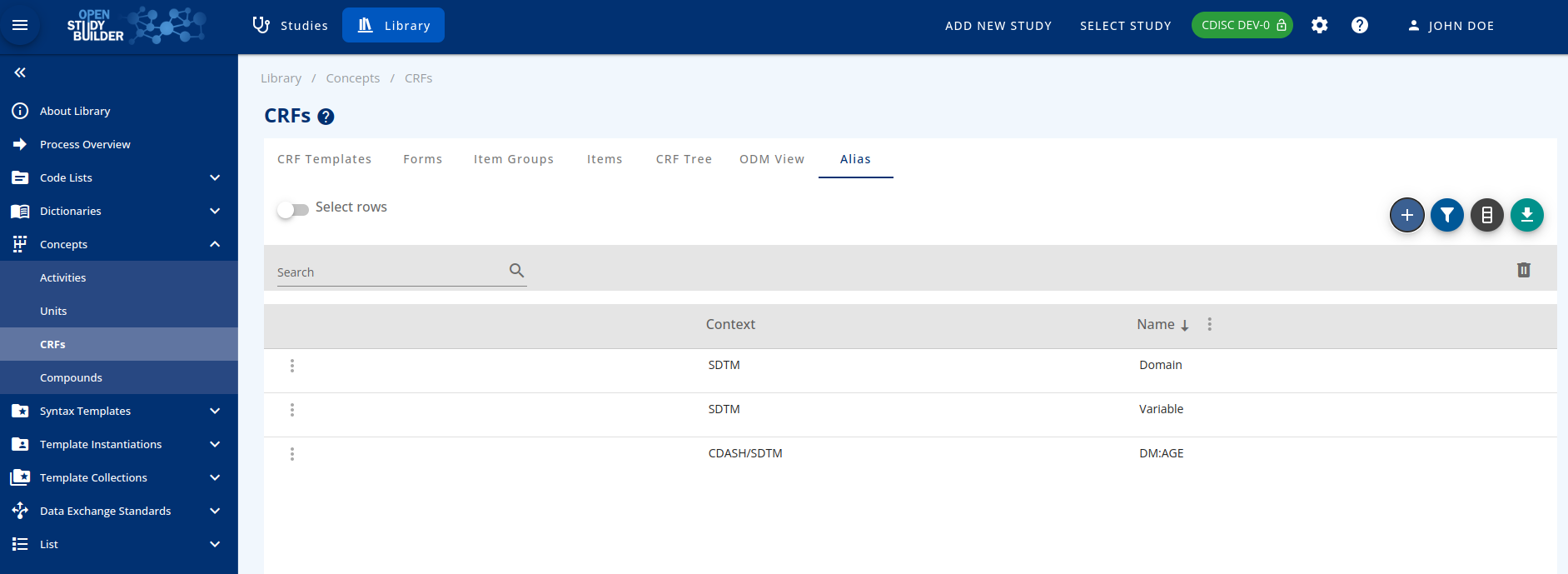 Alias management in the OpenStudyBuilder