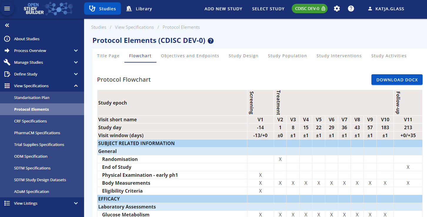 Screenshot of the study part from the OpenStudyBuilder
