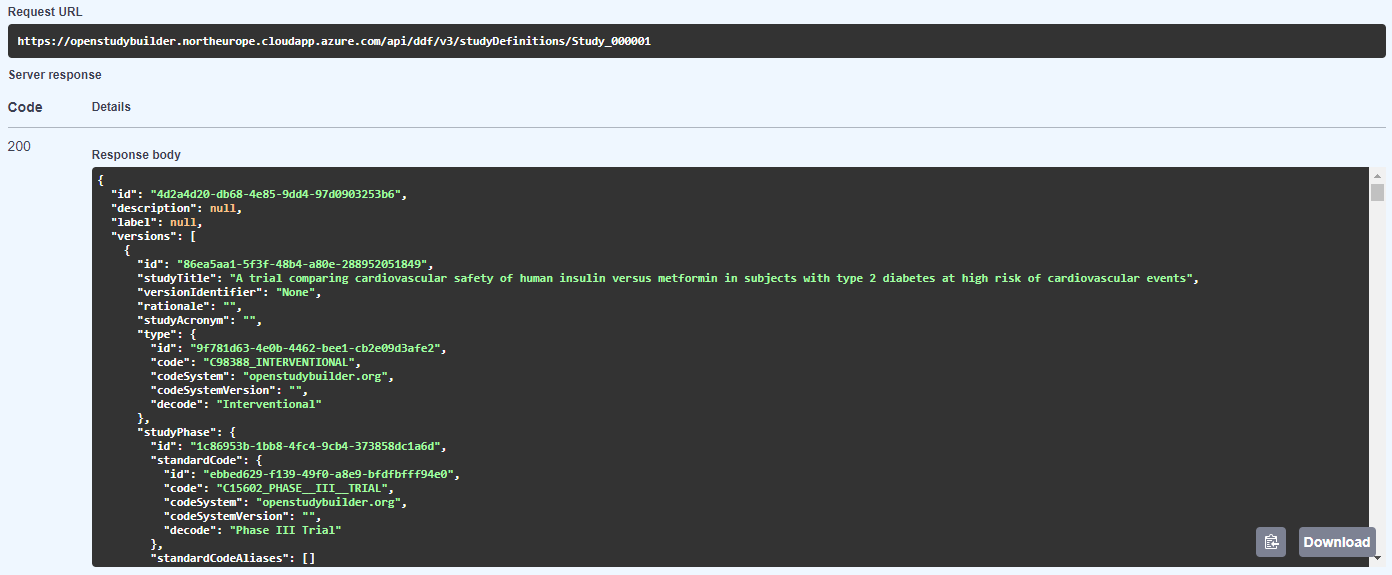Screenshot of the DDF export of an OSB study